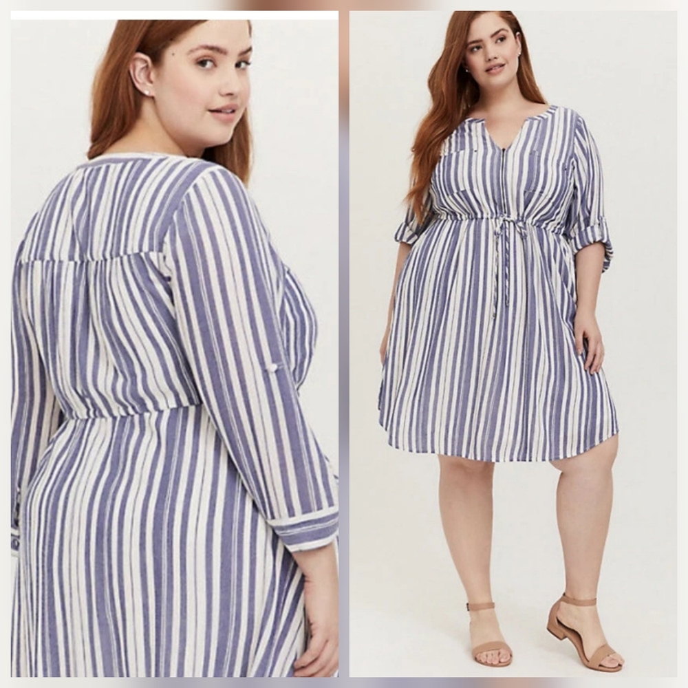 Torrid Dress Size 2 2X Blue White Stripes Striped Boho Beach Core Beachy